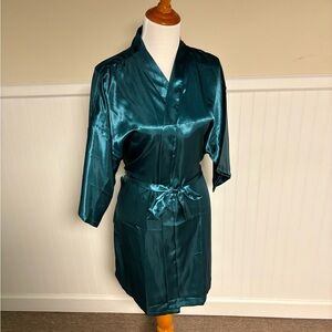 Elegant Teal Satin-Like Robe